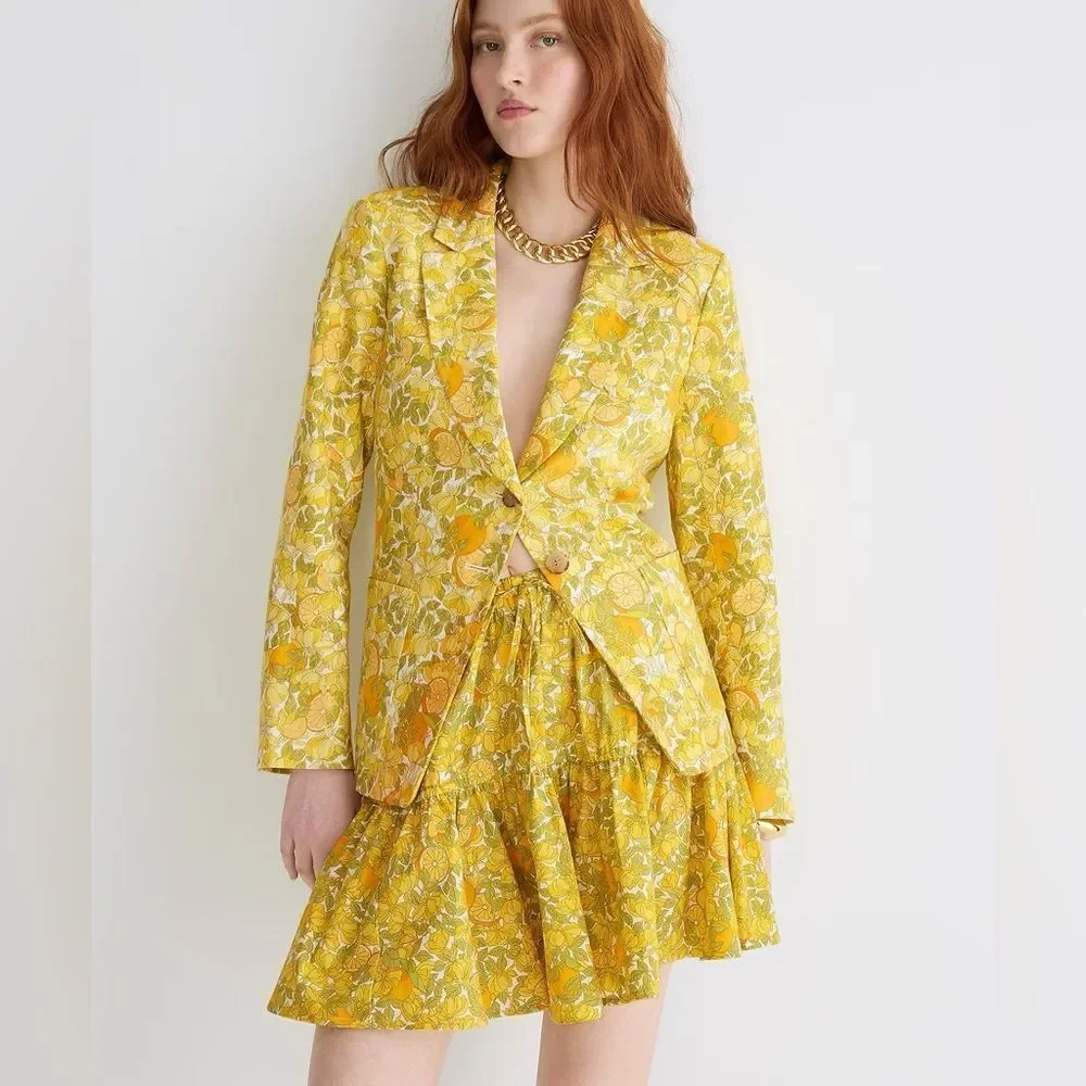 J Crew Tiered Skirt in Limone Print NWT